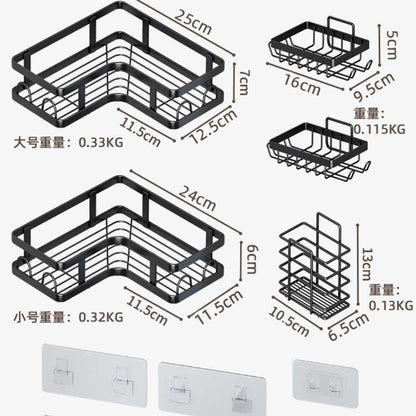 Pack 5 Étagères d’Angle Salle de Bain & Cuisine – Organisateur Mural Adhésif Sans Perçage – Noir Mat Premium
