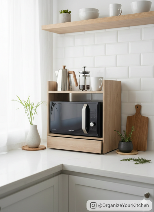 منظم المطبخ الخشبي الأنيق مع درج سفلي